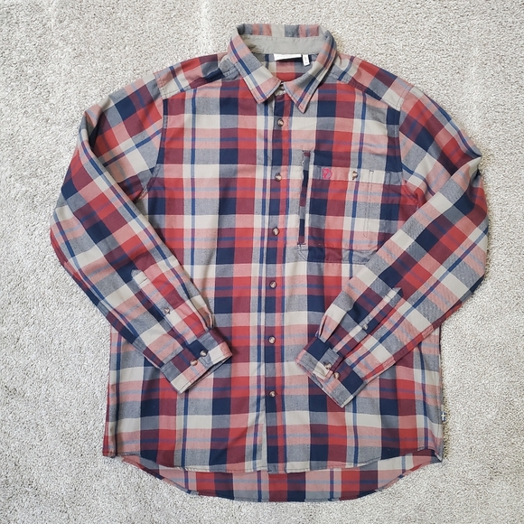 Men's XXL Fjallraven Fjallglim Flannel Shirt Red Blue Plaid EUC Gorpcore - Picture 4 of 14